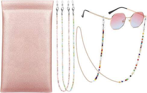 Fintie Eyeglasses Pouch with Cleaning Cloth, Rose Gold + 3 Pcs Eyeglasses Chains in Saudi Arabia