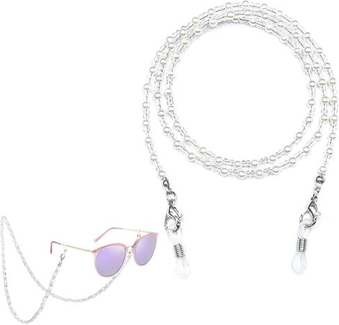 حاملات سلاسل زجاج العين من Wuffove، سلسلة النظارات النسائية اللؤلؤية، حزام النظارات، حبل أنيق للنظارات، سلسلة قناع الوجه، سلاسل لؤلؤ أنيقة، سلاسل خرز للنظارات الشمسية in Kuwait