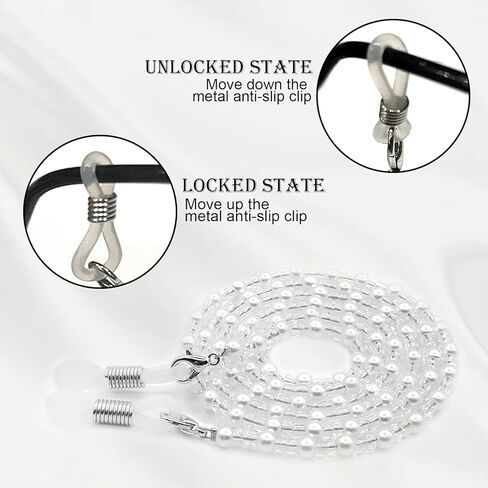 حاملات سلاسل زجاج العين من Wuffove، سلسلة النظارات النسائية اللؤلؤية، حزام النظارات، حبل أنيق للنظارات، سلسلة قناع الوجه، سلاسل لؤلؤ أنيقة، سلاسل خرز للنظارات الشمسية in Kuwait