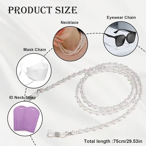 حاملات سلاسل زجاج العين من Wuffove، سلسلة النظارات النسائية اللؤلؤية، حزام النظارات، حبل أنيق للنظارات، سلسلة قناع الوجه، سلاسل لؤلؤ أنيقة، سلاسل خرز للنظارات الشمسية in Kuwait