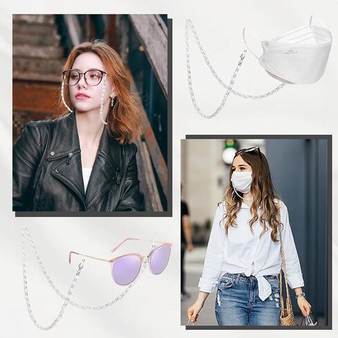 حاملات سلاسل زجاج العين من Wuffove، سلسلة النظارات النسائية اللؤلؤية، حزام النظارات، حبل أنيق للنظارات، سلسلة قناع الوجه، سلاسل لؤلؤ أنيقة، سلاسل خرز للنظارات الشمسية in Kuwait