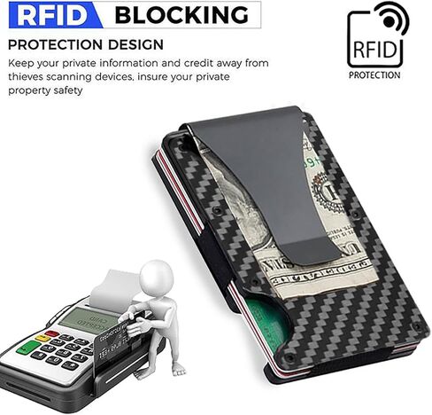 Eglazsan Minimalist Slim Wallet للرجال - محافظ حامل بطاقات من ألياف الكربون RFID - حامل بطاقة العمل وحامل بطاقة الائتمان ومشبك نقود من الألومنيوم in Kuwait