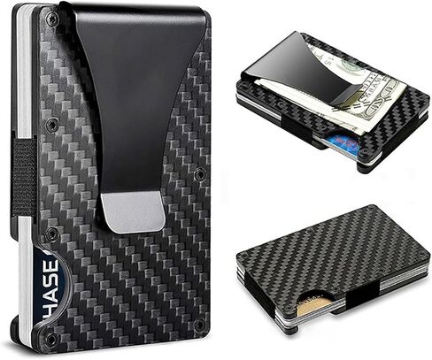 Eglazsan Minimalist Slim Wallet للرجال - محافظ حامل بطاقات من ألياف الكربون RFID - حامل بطاقة العمل وحامل بطاقة الائتمان ومشبك نقود من الألومنيوم in Kuwait