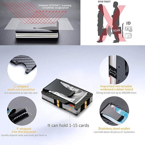 Eglazsan Minimalist Slim Wallet للرجال - محافظ حامل بطاقات من ألياف الكربون RFID - حامل بطاقة العمل وحامل بطاقة الائتمان ومشبك نقود من الألومنيوم in Kuwait