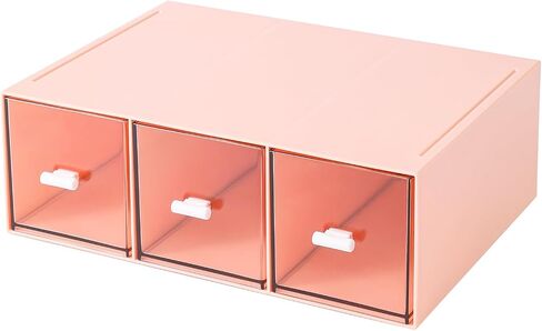 Plastic 3 Drawer Organizer for Cosmetic Storage, Desk Organizer, Makeup Organizer for nail polish, Lipstick, Brushes, Jewelry, Skincare, Bathroom Organization Boxes - Blue in Saudi Arabia