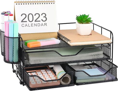 gianotter 3 Tier Desk Drawer Organizer, Office Desk Organizers and Accessories with 2 Pen Holder, Desk Accessories & Workspace Organizers for Home Office Supplies (Black) in Saudi Arabia