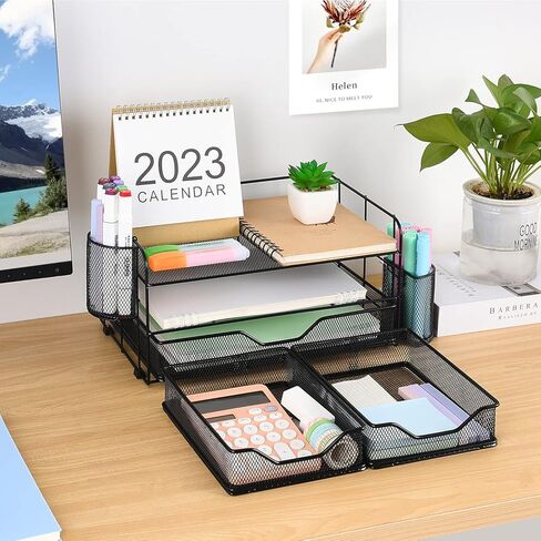 gianotter 3 Tier Desk Drawer Organizer, Office Desk Organizers and Accessories with 2 Pen Holder, Desk Accessories & Workspace Organizers for Home Office Supplies (Black) in Saudi Arabia