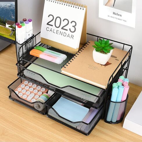 gianotter 3 Tier Desk Drawer Organizer, Office Desk Organizers and Accessories with 2 Pen Holder, Desk Accessories & Workspace Organizers for Home Office Supplies (Black) in Saudi Arabia