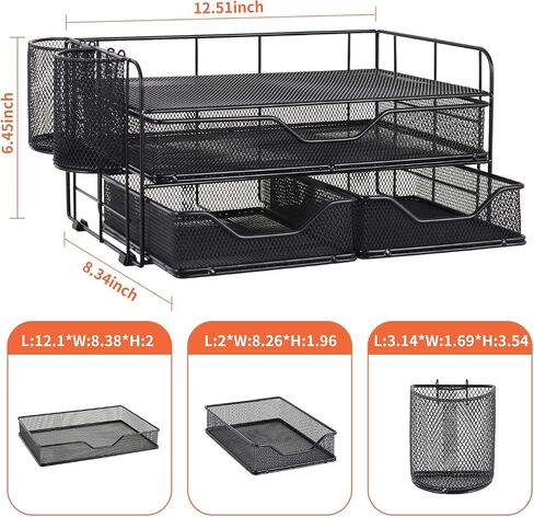 gianotter 3 Tier Desk Drawer Organizer, Office Desk Organizers and Accessories with 2 Pen Holder, Desk Accessories & Workspace Organizers for Home Office Supplies (Black) in Saudi Arabia