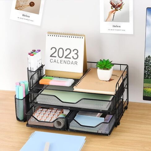 gianotter 3 Tier Desk Drawer Organizer, Office Desk Organizers and Accessories with 2 Pen Holder, Desk Accessories & Workspace Organizers for Home Office Supplies (Black) in Saudi Arabia