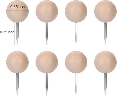 HIYUMY 100 Pieces Wood Push Pins, Round Decorative Wooden Thumb Tacks with Box, Perfect for Home Office Cork Bullet in Boards Map Craft Projects Picture Calendar Photos Business Card Holder (Round) in Saudi Arabia