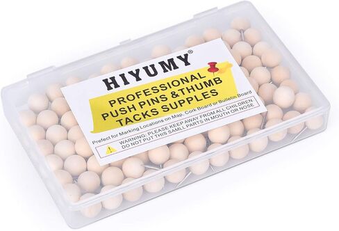 HIYUMY 100 Pieces Wood Push Pins, Round Decorative Wooden Thumb Tacks with Box, Perfect for Home Office Cork Bullet in Boards Map Craft Projects Picture Calendar Photos Business Card Holder (Round) in Saudi Arabia