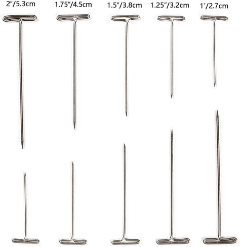 Gydandir 450 Pieces Nickel Plated Steel T-Pins Assorted Size 1 Inch, 1-1/4 Inch, 1-1/2 Inch, 1-3/4 Inch, 2 Inch in Kuwait