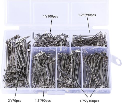 Gydandir 450 Pieces Nickel Plated Steel T-Pins Assorted Size 1 Inch, 1-1/4 Inch, 1-1/2 Inch, 1-3/4 Inch, 2 Inch in Kuwait