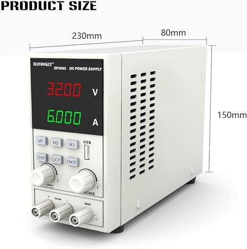 مصدر طاقة تيار مستمر، مصدر طاقة منضدي يدوي 32 فولت 6 أمبير، متغير قابل للتعديل، مزود طاقة منظم، شاشة LED رقمية OVP OCP مع سلك اختبار متعدد المقاييس، مشبك التمساح وسلك محول التوصيل in Kuwait
