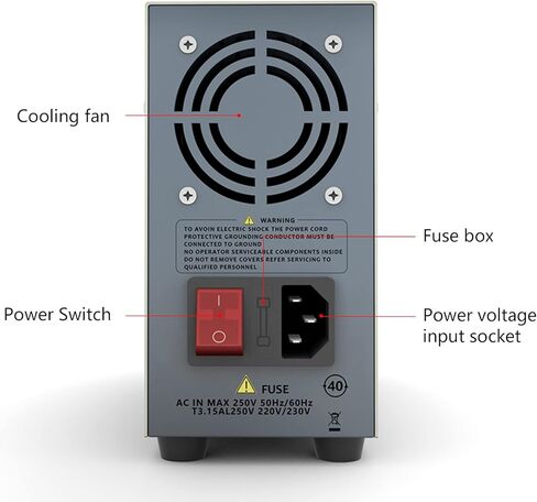 مصدر طاقة تيار مستمر، مصدر طاقة منضدي يدوي 32 فولت 6 أمبير، متغير قابل للتعديل، مزود طاقة منظم، شاشة LED رقمية OVP OCP مع سلك اختبار متعدد المقاييس، مشبك التمساح وسلك محول التوصيل in Kuwait