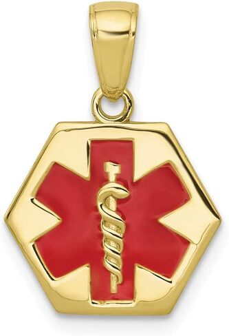Solid 10k Yellow Gold Enameled RN Registered Nurse Caduceus Symbol Medical Disk Emergency Alert Pendant Charm in Saudi Arabia