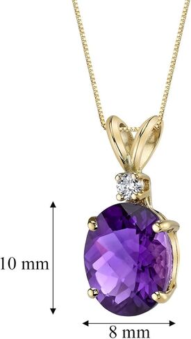 PEORA 14K Yellow Gold Amethyst and Diamond Pendant for Women, Genuine Gemstone Birthstone Elegant Solitaire, Oval Shape, 10x8mm, 2 Carats total in Saudi Arabia