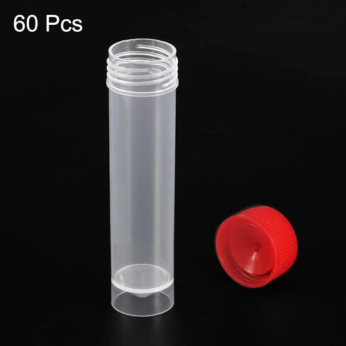 PATIKIL 30mL Plastic Test Tubes, 60 Pack Frozen Test Tube Vial Container Storage Screw Cap for Lab Laboratory Science, Red Clear in Saudi Arabia