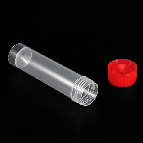 PATIKIL 30mL Plastic Test Tubes, 60 Pack Frozen Test Tube Vial Container Storage Screw Cap for Lab Laboratory Science, Red Clear in Saudi Arabia