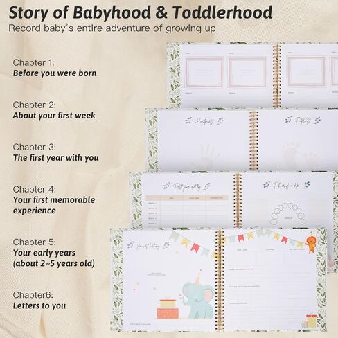KIFEKKUL تذكار كتاب ذاكرة الطفل، أول 5 سنوات سجل القصاصات الطفل لصبي أو فتاة، كتاب معلم لتسجيل كل حدث من الولادة إلى سن 5، هدية مجلة الطفل على الفور لتوقع أمي in Kuwait