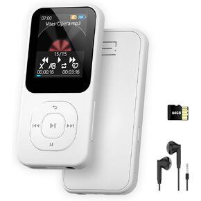 PECSU 64GB MP3 Player with Bluetooth 5.3, 30 Hrs Playtime, HD Screen Portable Music Player for Sports, Built-in Speaker, FM Radio, Voice Recorder, E-Book, Sleep Timer, Expandable Up to 256GB (White) in Kuwait