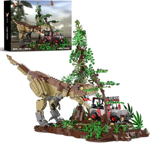 Dinosaur Park World Building Toys, Jurassic Dinosaurs Building Blocks Set T Rex Chase Scene, STEM Educational Birthday Gifts for Adult and Kids Boys Age 8-12 (1555 PCS) in Saudi Arabia