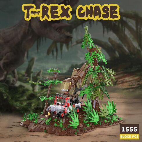 Dinosaur Park World Building Toys, Jurassic Dinosaurs Building Blocks Set T Rex Chase Scene, STEM Educational Birthday Gifts for Adult and Kids Boys Age 8-12 (1555 PCS) in Saudi Arabia