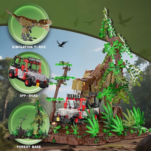 Dinosaur Park World Building Toys, Jurassic Dinosaurs Building Blocks Set T Rex Chase Scene, STEM Educational Birthday Gifts for Adult and Kids Boys Age 8-12 (1555 PCS) in Saudi Arabia
