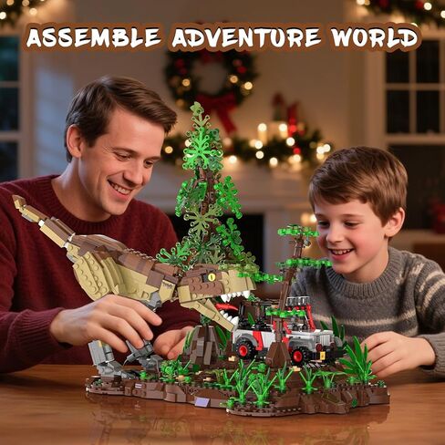 Dinosaur Park World Building Toys, Jurassic Dinosaurs Building Blocks Set T Rex Chase Scene, STEM Educational Birthday Gifts for Adult and Kids Boys Age 8-12 (1555 PCS) in Saudi Arabia
