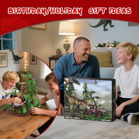 Dinosaur Park World Building Toys, Jurassic Dinosaurs Building Blocks Set T Rex Chase Scene, STEM Educational Birthday Gifts for Adult and Kids Boys Age 8-12 (1555 PCS) in Saudi Arabia