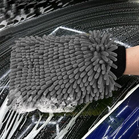 Gray Microfiber Car Wash Glove – Chenille Scratch-Free Cleaning Mitt for Auto Glass & Interior, Wet & Dry Use in Saudi Arabia