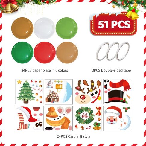 51 Pcs Merry Christmas Party Decorations Art and Craft Set, 24 Guests Christmas Craft Kit Diy Plate Santa Claus Snowman Elk Diy Tableware for Winter Wonderland Festival Party Supplies in Saudi Arabia