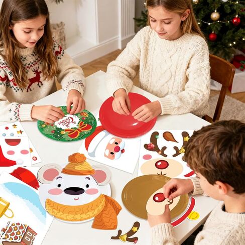 51 Pcs Merry Christmas Party Decorations Art and Craft Set, 24 Guests Christmas Craft Kit Diy Plate Santa Claus Snowman Elk Diy Tableware for Winter Wonderland Festival Party Supplies in Saudi Arabia