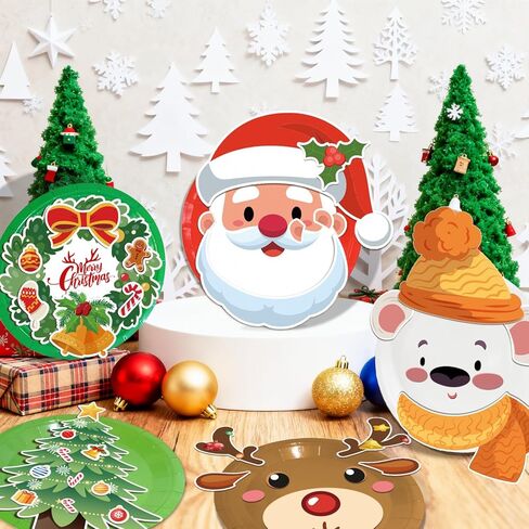 51 Pcs Merry Christmas Party Decorations Art and Craft Set, 24 Guests Christmas Craft Kit Diy Plate Santa Claus Snowman Elk Diy Tableware for Winter Wonderland Festival Party Supplies in Saudi Arabia
