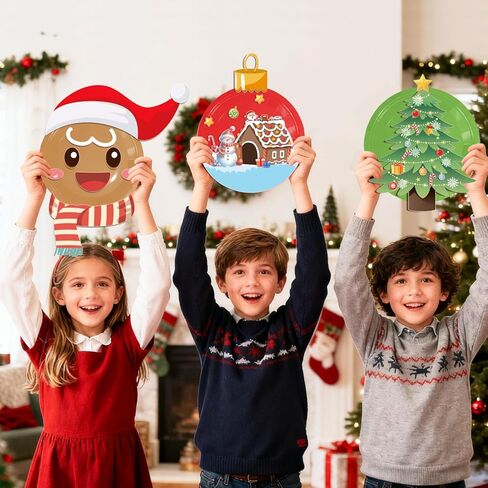 51 Pcs Merry Christmas Party Decorations Art and Craft Set, 24 Guests Christmas Craft Kit Diy Plate Santa Claus Snowman Elk Diy Tableware for Winter Wonderland Festival Party Supplies in Saudi Arabia