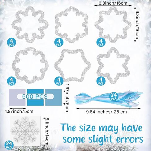 Epakh 24 Sets Snowflakes Crafts Kit Winter Snowflakes Tissue Paper Crafts Kit Christmas Decorations Make Your Own Xmas Tree Hanging Ornament for Holiday Party DIY Home Activities(Glitter Blue) in Saudi Arabia
