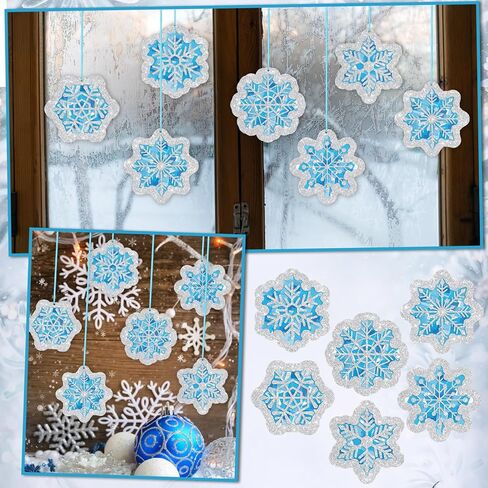 Epakh 24 Sets Snowflakes Crafts Kit Winter Snowflakes Tissue Paper Crafts Kit Christmas Decorations Make Your Own Xmas Tree Hanging Ornament for Holiday Party DIY Home Activities(Glitter Blue) in Saudi Arabia