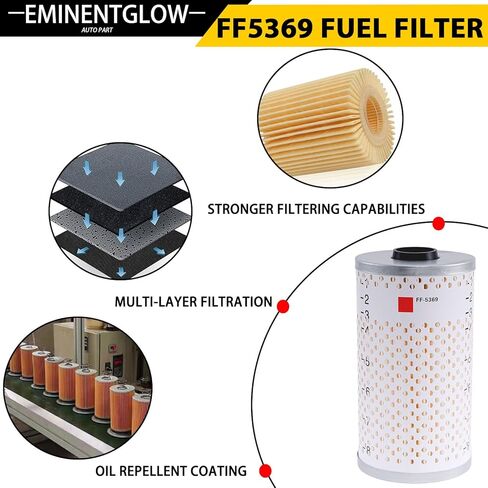 فلتر الوقود FF5369 متوافق مع DD13، DD15، DD16، X15، ISX15، ISB 6.7 محركات الديزل المناسبة لـ Freightliner Cascadia يستبدل FF5369W PF7620،PF7621،PF7680،PF7744،P550414،P550463 L3578FN FF5369W مجموعة من 6 in Saudi Arabia