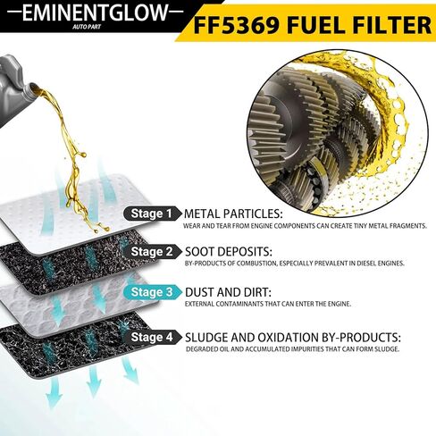 فلتر الوقود FF5369 متوافق مع DD13، DD15، DD16، X15، ISX15، ISB 6.7 محركات الديزل المناسبة لـ Freightliner Cascadia يستبدل FF5369W PF7620،PF7621،PF7680،PF7744،P550414،P550463 L3578FN FF5369W مجموعة من 6 in Saudi Arabia