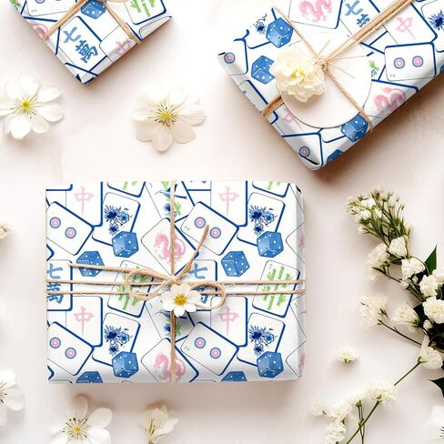 FYSUIMU 6 Sheets Mahjong Wrapping Paper - Not Roll - Watercolor Blue Mahjong Dice Gift Wrap Paper Folded Flat for Birthday Game Night DIY Crafts, 19.7 x 27.6 Inch in Saudi Arabia