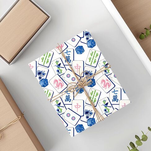 FYSUIMU 6 Sheets Mahjong Wrapping Paper - Not Roll - Watercolor Blue Mahjong Dice Gift Wrap Paper Folded Flat for Birthday Game Night DIY Crafts, 19.7 x 27.6 Inch in Saudi Arabia