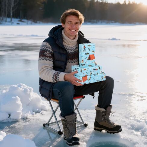 Pineraap Fishing Wrapping Paper Roll - 17 Inch x 16.4 Feet - Winter Ice Fishing Gift Wrap for Boys Men Birthday Holiday Father's Day New Year Gift Packing DIY Crafts in Kuwait