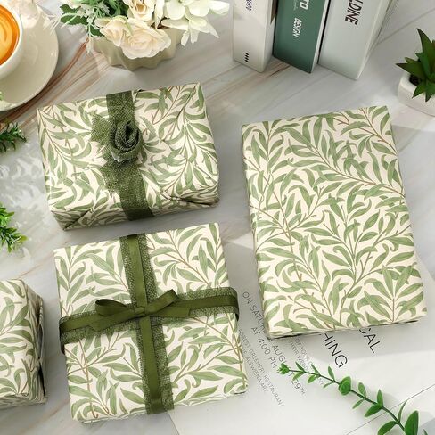 FYSUIMU William Morris Wrapping Paper - Mini Roll - 17 In x 32.8 Ft Greenery Leaves Gift Wrap Paper Botanical DIY Art Crafts Paper for Wedding Birthday Holiday Party Supplies in Saudi Arabia