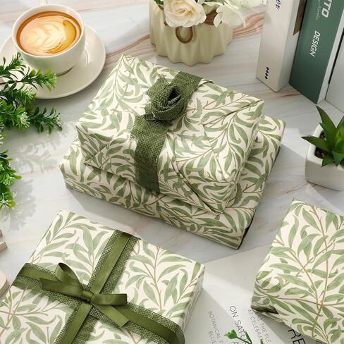 FYSUIMU William Morris Wrapping Paper - Mini Roll - 17 In x 32.8 Ft Greenery Leaves Gift Wrap Paper Botanical DIY Art Crafts Paper for Wedding Birthday Holiday Party Supplies in Saudi Arabia