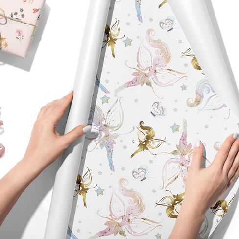 TAKEALOOKO Fairytale Fairy Wrapping Paper - 12 Pcs Woodland Fairygirls Fantasy Gift Wrap for Girls Birthday & Baby Shower Party DIY Crafts, Fairy Princess Theme Present Wrapping Sheets in Saudi Arabia