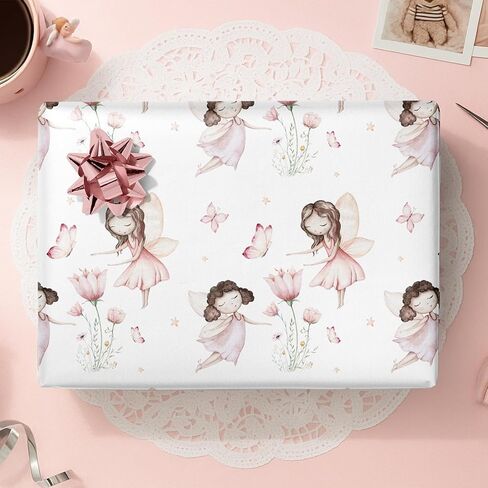 TAKEALOOKO Fairytale Fairy Wrapping Paper - 12 Pcs Woodland Fairygirls Fantasy Gift Wrap for Girls Birthday & Baby Shower Party DIY Crafts, Fairy Princess Theme Present Wrapping Sheets in Saudi Arabia