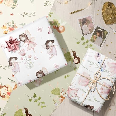 TAKEALOOKO Fairytale Fairy Wrapping Paper - 12 Pcs Woodland Fairygirls Fantasy Gift Wrap for Girls Birthday & Baby Shower Party DIY Crafts, Fairy Princess Theme Present Wrapping Sheets in Saudi Arabia