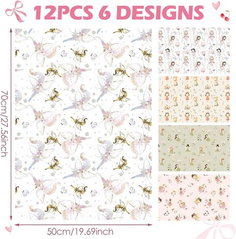 TAKEALOOKO Fairytale Fairy Wrapping Paper - 12 Pcs Woodland Fairygirls Fantasy Gift Wrap for Girls Birthday & Baby Shower Party DIY Crafts, Fairy Princess Theme Present Wrapping Sheets in Saudi Arabia