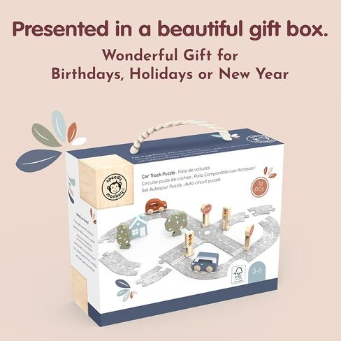 مجموعة سيارات لعبة خشبية من سبيدي مونكي - 6 مركبات صغيرة ملونة في علبة خشبية للأطفال - مجموعة سيارات لعب تظاهرية معتمدة من مجلس رعاية الغابات (FSC) للأولاد والبنات، تتضمن ألعاب عجلات الأطفال الصغار فرقة إطفاء وسيارة إسعاف in Kuwait